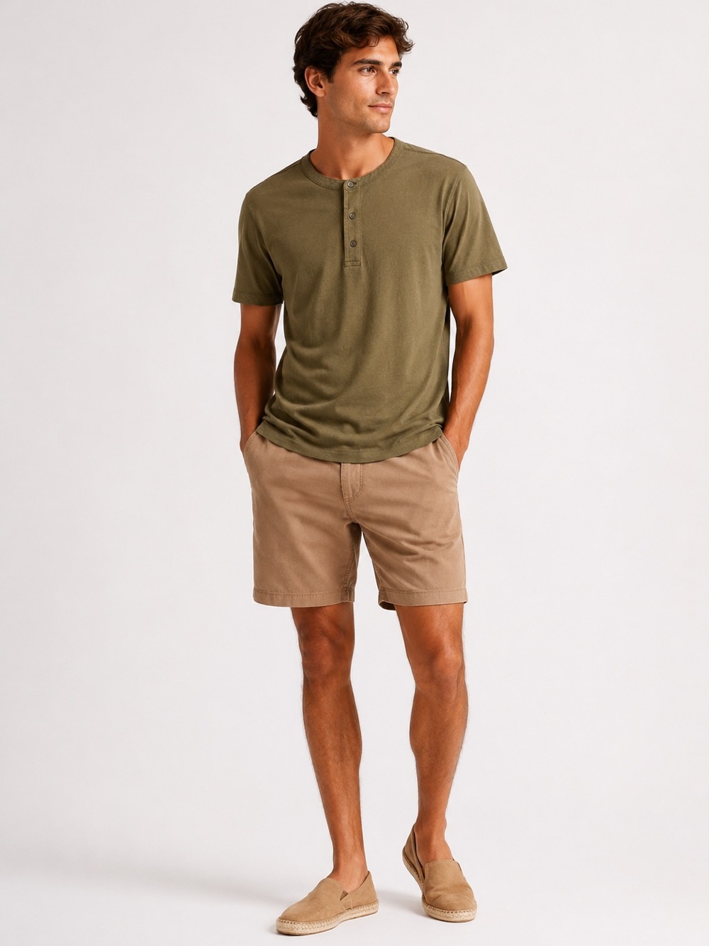 Banana Republic Olive Green Organic Cotton Henley - Long Sleeve